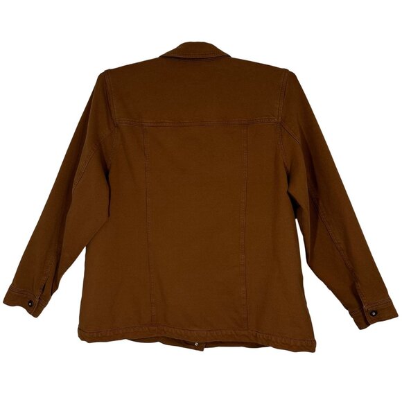 Denim & Co. Womens Brown Bling Buttons Chore 4 Pocket Coat Jacket SZ 2X HTF - Picture 2 of 10